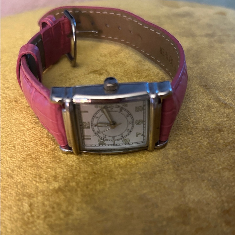 Square Face Watch with Pink Leather Strap